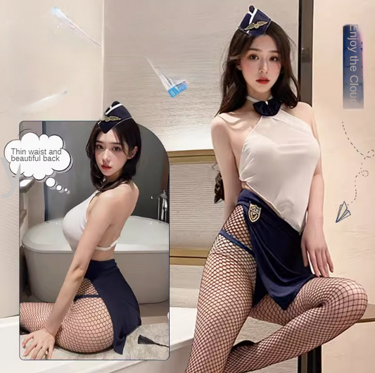 Wrap hip skirt no-remove flirty male flight attendant uniform set sexy underwear